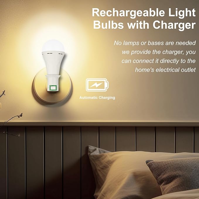 Ostwiki 10 Pack Rechargeable Emergency Light Bulbs,Battery Operated Backup Light Bulb for Power Outage Camping Outdoor Hurricane 9W E27 8500K 1200mAh White Self-Charging LED Light Bulbs