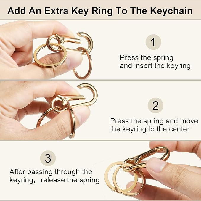 2pcs Metal Keychain Rings, Sturdy Key Chain Ring Carabiner Clip, Key Holder Organizer for Purse Charms Hook, Paracord Keychain Lanyard, Men and Women Home Car Keyrings (Black and Light Gold)