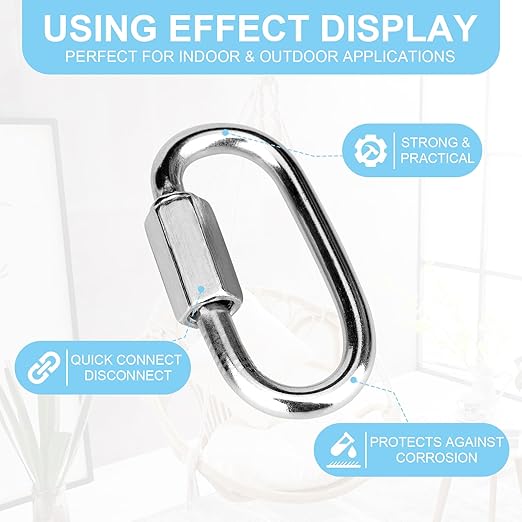 6 Pcs 2 Inch 316 Heavy Duty Stainless Steel Chain Quick Links, 650 Lbs Capacity Locking Repair Connector Pets Keychain for Outdoor Traveling Equipment