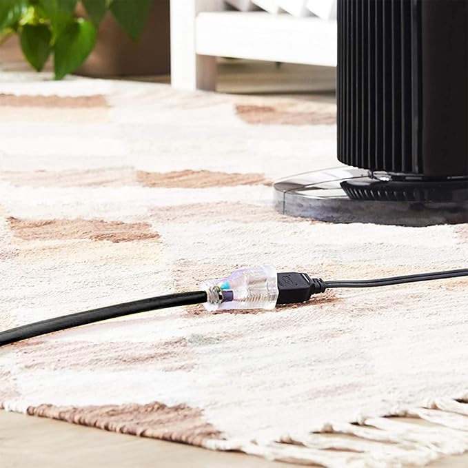 Indoor Outdoor Extension Cord Weatherproof with Lighted End, UL Certified, 14 Gauge 10FT Black 3 Prong Heavy Duty, 14/3 SJTW 15A Power Cord for Outdoor Lights, Lawn