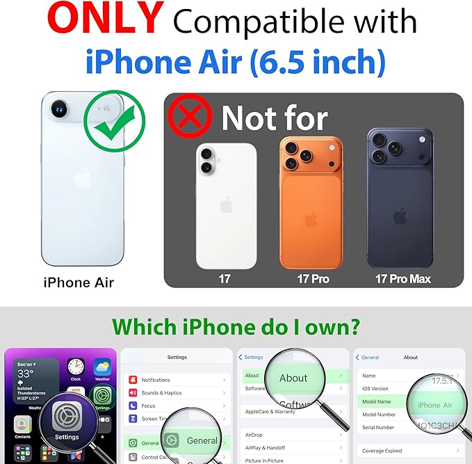 SPORTLINK for iPhone Air Case, IP68 Waterproof Military Protective Full Body Heavy Duty Shockproof 360 Sealed Dustproof with Camera Screen Protector Phone Cover for iPhone Air 6.5" Mag/Black