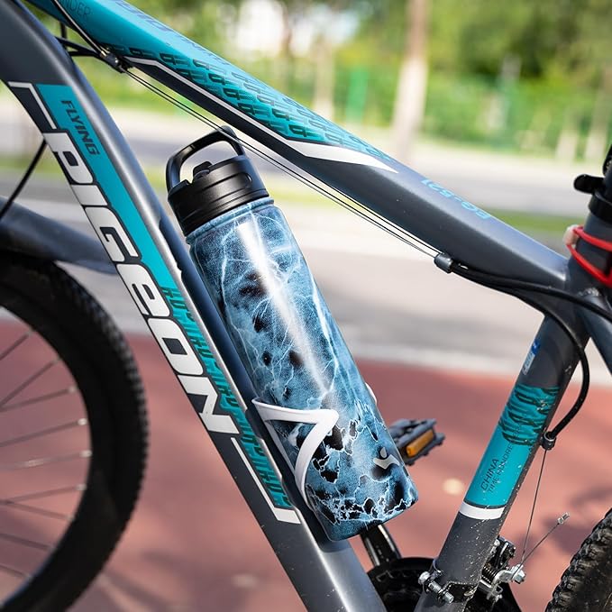 Konokyo 18 oz Insulated Water Bottle Stainless Steel Sport Bottles with 3 Lids,Marble Ocean