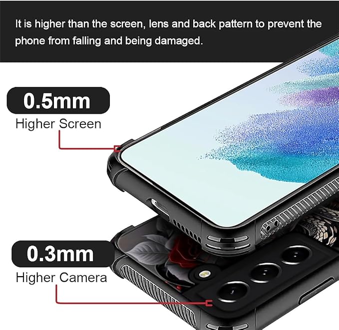 for Samsung Galaxy S21 FE Case, Entwined Rose Snake Pattern Graphic Design Girl Boy Soft Silicone Hard Acrylic Shock Protection for Samsung Galaxy S21 FE