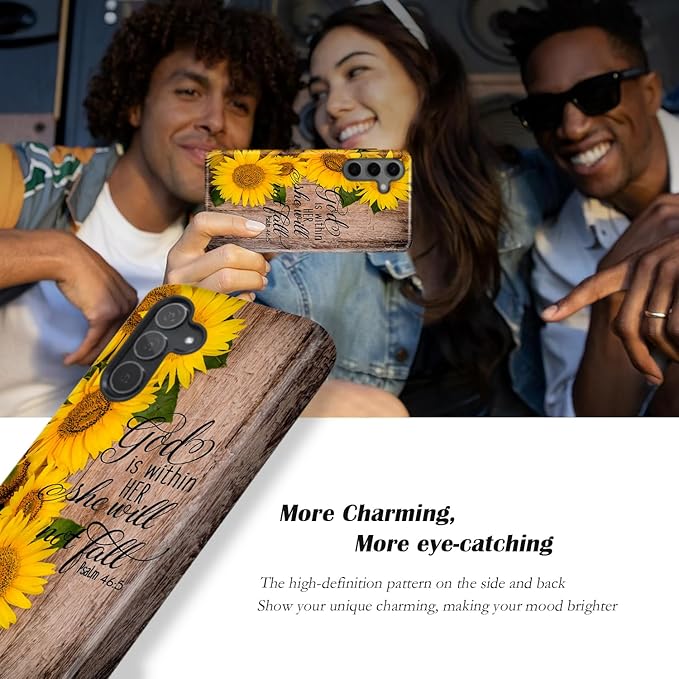 Compatible for Samsung Galaxy S26 5G Case, Dual Layer Heavy Duty 2 in 1 Shockproof Protective Phone Case,Bible Verses Psalm 46:5 Wood and Sunflower