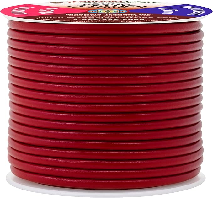 Mandala Crafts Round Genuine Burgundy Leather Cord for Jewelry Making – 1.5mm Cowhide Leather Rope String Lace for Kumihimo – 20 Yards Cowhide Craft Cording Spool