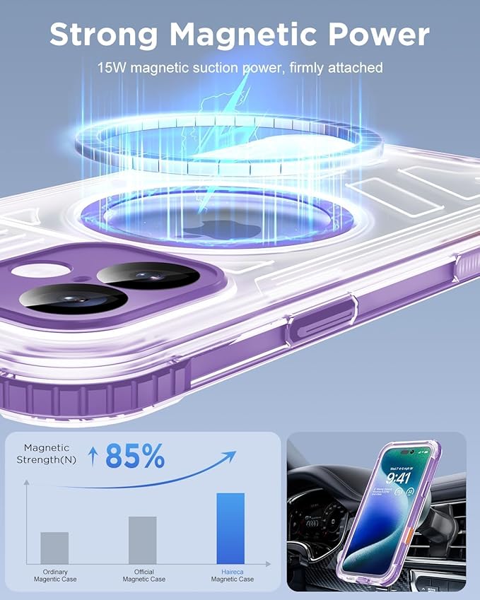 for iPhone 16 Waterproof Case with Magsafe, Built-in [Camera & Screen Protector] [Lanyard], IP68 Water Proof Full Body Dustproof Heavy Duty Frosted Protective Phone Cover, 6.1" Purple