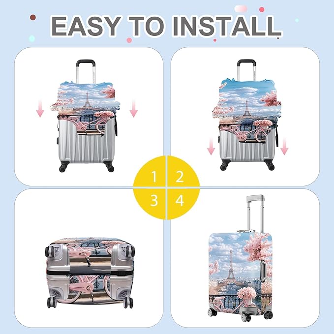 ANNA QUEEN Paris Eiffel Tower Luggage Cover, Romantic City Travel Suitcase Protector for 28-30 Inch Luggage