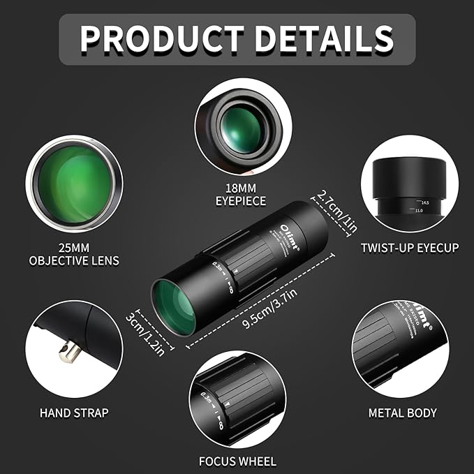 Olimt 8x25 Monocular Telescope, Mini Pocket Compact Small Size Portable Handheld Lightweight ED Glass Wide Angle View Waterproof Monoscope for Adults Hiking Camping Backpacking Outdoor Travel Hunting