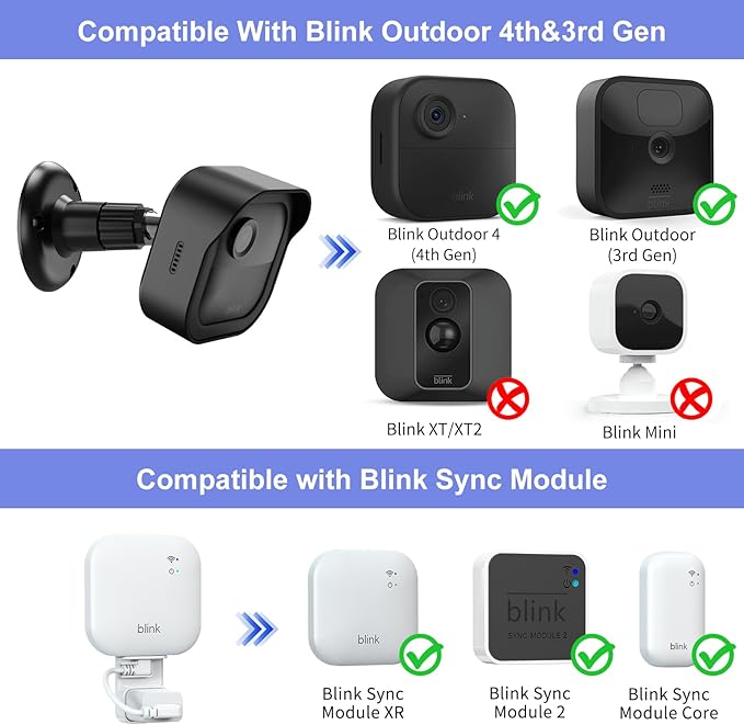 Blink Outdoor 4 (4th Gen) Wall Mount, Weatherproof Protective Cover and 360 Degree Adjustable Mount with Blink Sync Module Mount for Outdoor Indoor Security Camera (Black, 1 Pack)