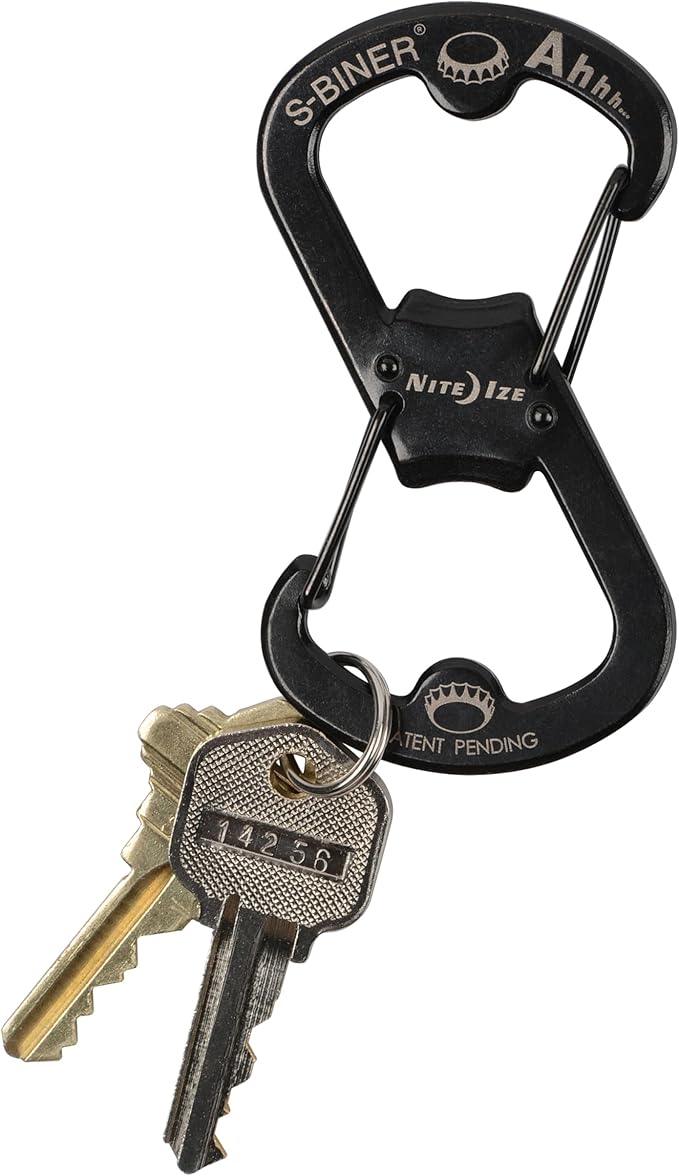 Nite Ize Ahhh... Stainless Bottle Opener - Keychain with S-Biner Functionality - Heavy-Duty Dual Bottle Opener Carabiner - Keychain Accessories - Black, 4 Count (4 Pack)