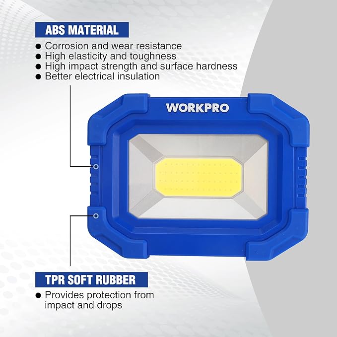 WORKPRO LED Work Light, Rechargeable Magnetic Work Lights with Stand, Portable 2000LM COB Flood Light for Camping, Fishing, Car Repair, Job Site Lighting, Hiking, 4 Modes, 2 Pack