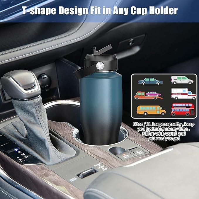 SENDESTAR Water Bottle,Wide Mouth Stainless Steel Vacuum Insulated Double Wall Keep Liquids Cold or Hot All Day,Sweat Proof Sport Design,Fit Car Cup Holder,Dark Green,32 Ounces