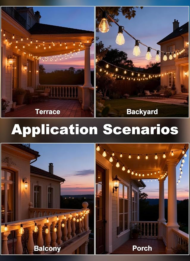 150FT Outdoor String Lights Waterproof, 50+2 Shatterproof S11 LED Bulbs, Extra Long Patio Lights for Outside, Bistro Cafe Decor, Backyard Garden Hanging Lights, Outside Fence Light String