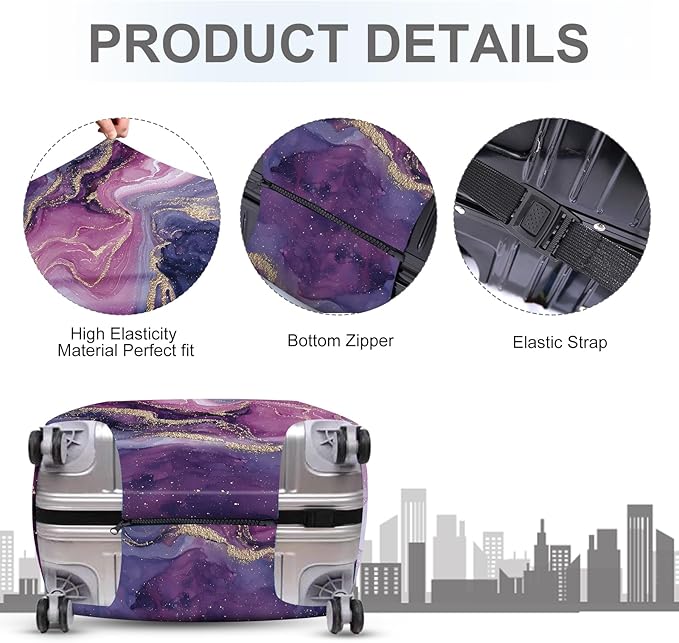 ANNA QUEEN Purple Marble Luggage Cover, Elegant Abstract Art Suitcase Protector, Stretchable Washable Travel Sleeve for 24-26 Inch Luggage