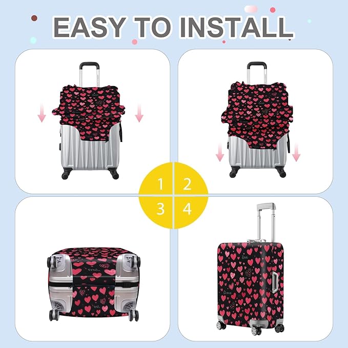 ANNA QUEEN Heart Pattern Luggage Cover, Love Theme Suitcase Protector, Stretchable Washable Travel Cover for 24-26 Inch Luggage