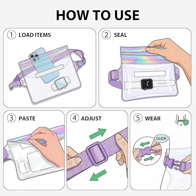 2-Pack IP68 Waterproof Phone Pouch & Fanny Pack:Waterproof Phone Case Fits Phones Up to 7" + Triple Seal Fanny Pack Holds All Phone Models（fits for iPhone)/passport/key, Vacation Essentials