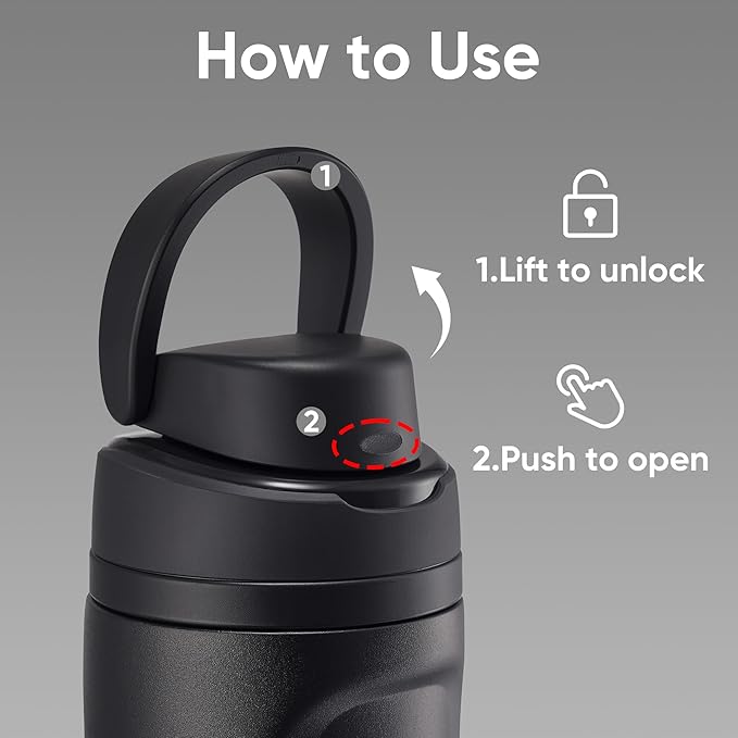 Fijinhom 24 oz Insulated Water Bottle,Stainless Steel Sports Water Bottle with Straw, Double Wall Vacuum Leak Proof, Cold for 24 Hours, BPA Free for Travel, Sport, Outdoor, Black