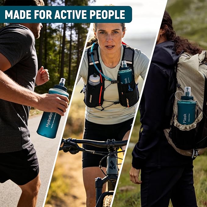 Soft Flask 500ML, TPU Collapsible Soft Water Bottle for Hydration Pack, Running Vest, Folding Water Bottle for Hiking, Cycling Hydration Flask - Slate Blue