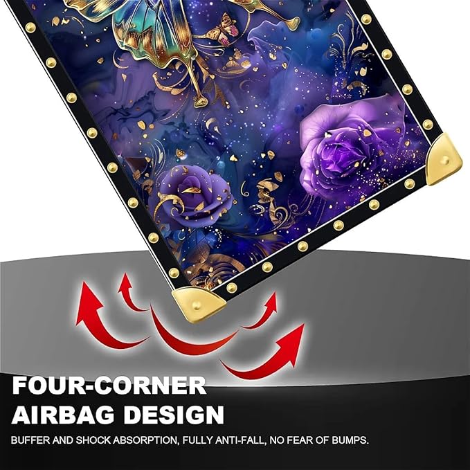 Compatible with iPhone 13 Pro Max Case, Glistening Golden Butterfly Vibrant Purple Blue Luxury Golden Decoration for Girl Women Soft TPU Shockproof Protective Hard PC Back