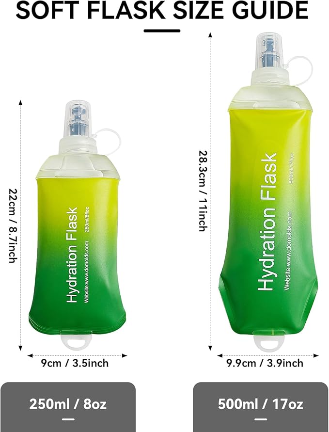 500ml Soft Flask Soft Water Bottle for Running, Hiking, Travelling, Cycling and Climbing - TPU Material - Gradient Green