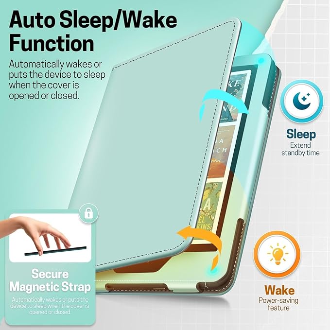 TNP Stand Case for Kindle Paperwhite 12th Generation 2024 / Kindle Colorsoft Signature Edition with Hand Strap & Card Slot - 7" PU Leather Protective Folio Cover with Auto Wake/Sleep, Agave Green