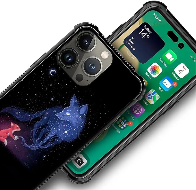 for iPhone 14 Pro Case, Galaxy Fox Wolf Pattern Graphic Design Girl Boy Soft Silicone Hard Acrylic Shock Protection for iPhone 14 Pro