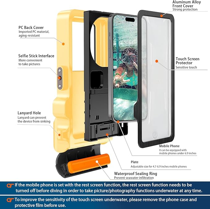 2026 Diving Snorkeling Phone Case for iPhone 17/16/15/14/13/12/11 Pro Max/XS/X Samsung Galaxy S26/S25/S24 Professional Scuba Dive Waterproof Underwater Photo Video Cover (4TH Gen, Yellow)