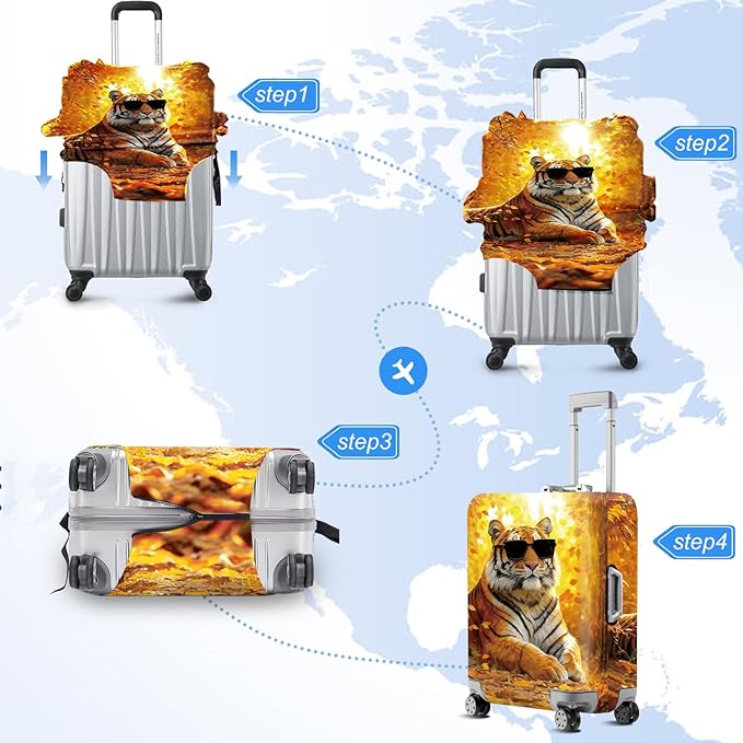 ANNA QUEEN Funny Cool Tiger Travel Luggage Cover -Stretchable Airplane Suitcase Protector Sleeve,Universal Washable Fit for 20-22 Inch Checked Baggage,Water Resistant Durable Luggage Protector