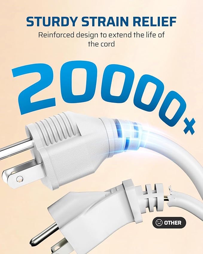 DEWENWILS 3 Foot Extension Cord, 16 AWG SJTW Weatherproof Power Cable for Indoor Use, 3 Prong Grounded Outlets Plugs, ETL Listed, White, 2 Pack