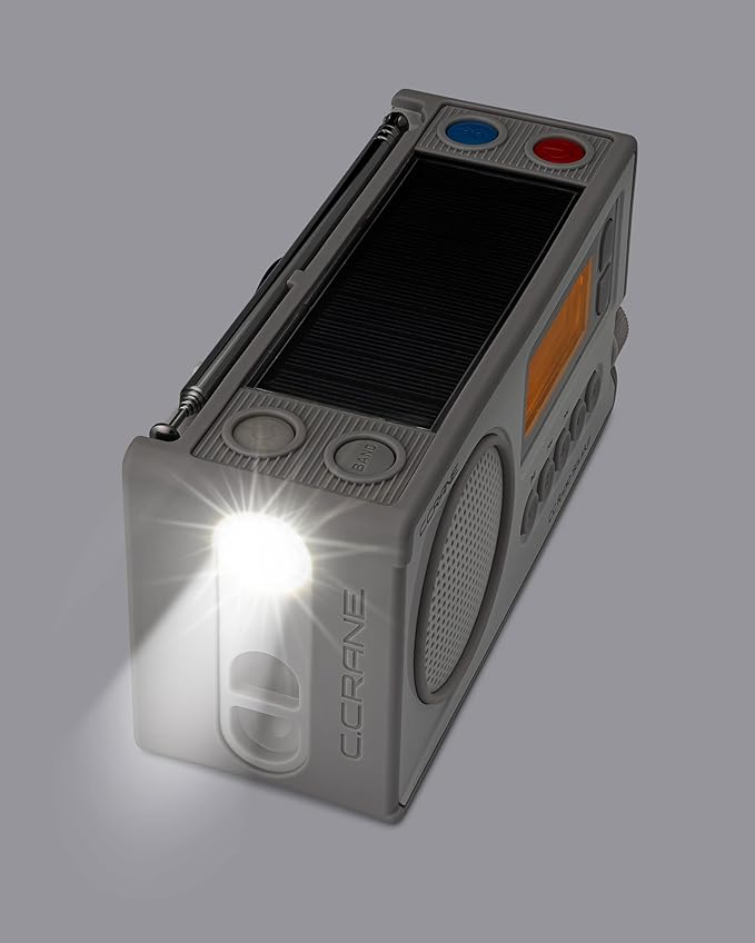 C. Crane CCRadio Solar with Bluetooth Receiving, Emergency Crank NOAA Weather AM/FM– Multi Powered Radio - Built in LED Flashlight and Cellphone Charger