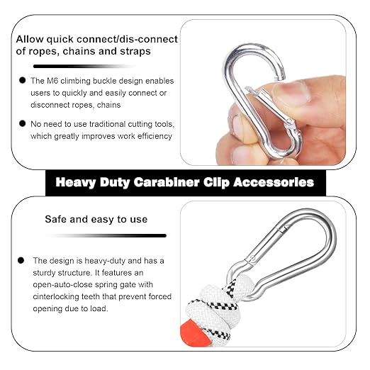 200PCS 2.36'' Spring Snap Hook, M6 1/4Inch Galvanized Silver Steel Carabiner Clip, Small Carabiner Clip 260LBS Holding Capacity Quick Link Keychain for Hammock Dog Leash & Camping Gym