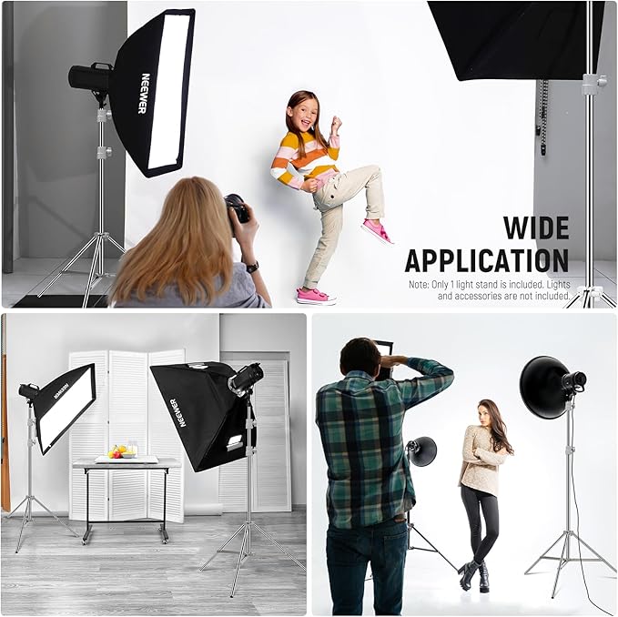NEEWER Upgraded 75"/190cm Light Stand Stainless Steel Spring Loaded, Foldable Photography Tripod Stand with Stronger Tube Joints for Strobe Softbox LED Ring Light, Max Load 13.5lb/6.5kg, ST-190SS