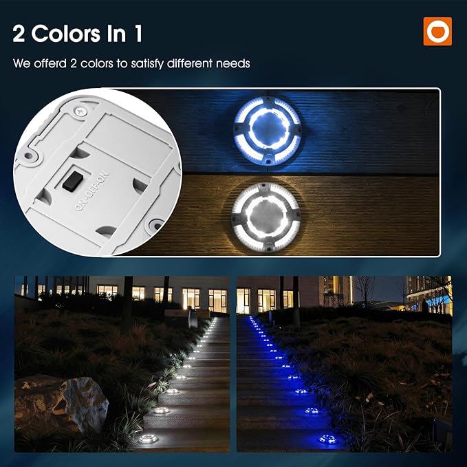 addlon Solar Dock Lights Outdoor 12 Pack, 2 Color Modes LED Deck Marine Waterproof Driveway Marker Lights for Step Sidewalk Stair Garden Pathway Walkway Yard (Blue Light/Cool White)