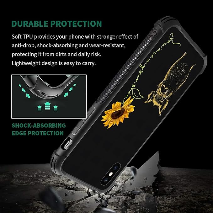for iPhone Xs Max Case, Pig Sunflower Yellow Sunshine Pattern Graphic Design Girl Boy Soft Silicone Hard Acrylic Shock Protection for iPhone Xs Max