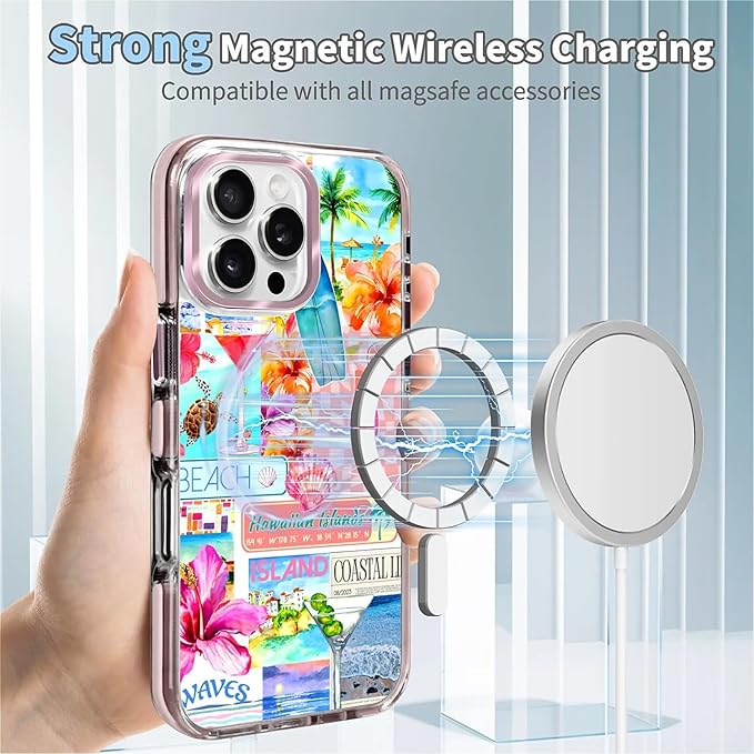 Case for iPhone 16 Pro,[Compatible with MagSafe],Coastal Beach Cover Coquette Collage Phone Case Design，for Women Girls Magnetic Clear Cover - Slim, Sleek, & Shockproof Protection