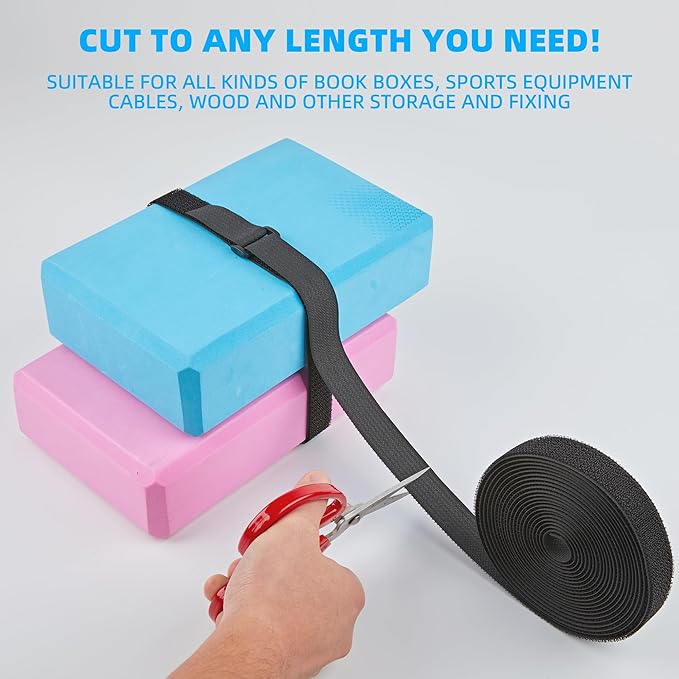 1" x 30ft Nylon Hook and Loop Cable Straps Roll with 40 Plastic Buckles - Reusable, Adjustable, Cut-to-Length for Organizing Cords, Wires & Storage Solutions