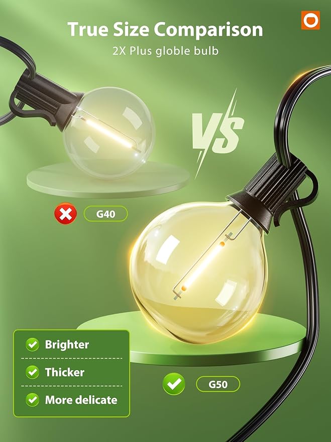 addlon 100FT Solar String Lights for Outside G50 Waterproof with USB Port Solar Patio Lights Outdoor Solar Powered LED Bulbs 3 Light Modes for Backyard Porch Garden Market Bistro Camping