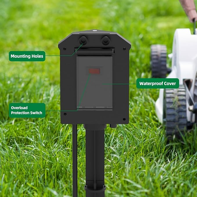 TiFFCOFiO Outdoor Power Strip with Stake Waterproof, 90 FT Extension Cord, 6 Grounded Outlets for Outdoor Lights, 14 AWG, 15A/1875W, ETL Listed