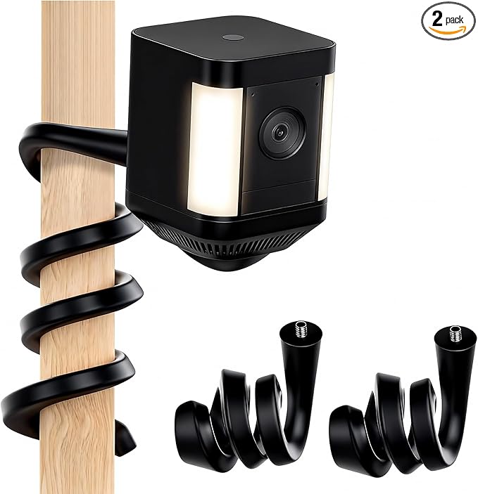 2Pack Flexible Twist Mount for Ring Stick Up Cam Battery/Plug-in 3rd Gen/Ring Outdoor Cam Plus & Spotlight Pro/Plus (Battery), Easy Installation Mounting Bracket Without Drilling (Black)