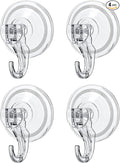 Suction Hooks 4 Packs, Clear Powerful Push and Lock Vacuum Suction Cup, Multi-Purpose Suction Shower Hooks for Front Door Window Glass Kitchen Towel Loofah Utensils