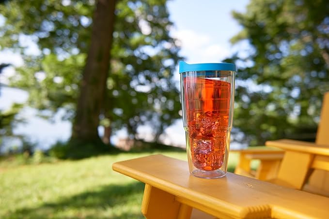 Tervis Clear & Colorful Lidded Made in USA Double Walled Insulated Tumbler Travel Cup Keeps Drinks Cold & Hot, 24oz, Clear Lid, 1 Count (Pack of 1)