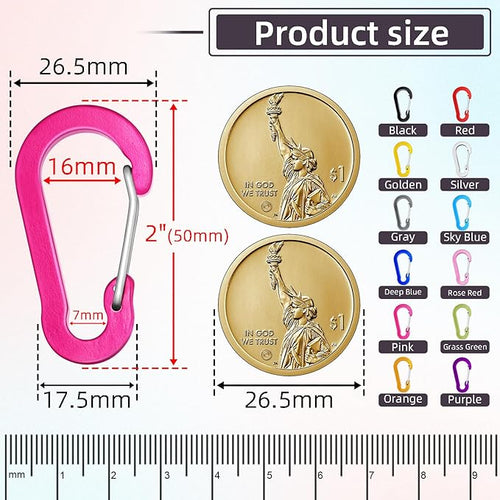 12pcs Aluminum Small Carabiner Clip, 2 Inch Carabiner Keychain Clasp Spring D Ring for Hanging Home KeyRings Hook Paracord Lanyard Keychain Pet Collar Hiking Camping Fishing Accessories (Assorted)