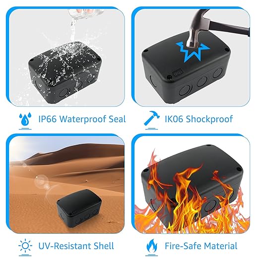SuperInk Black Outdoor Junction Box, IP66 Waterproof Electrical Enclosure, PVC ABS Weatherproof Project Box, 4.9 x 3.3 x 2.3 Inch, Compact Electrical Case for Garden, CCTV and DIY Wiring,2PCS
