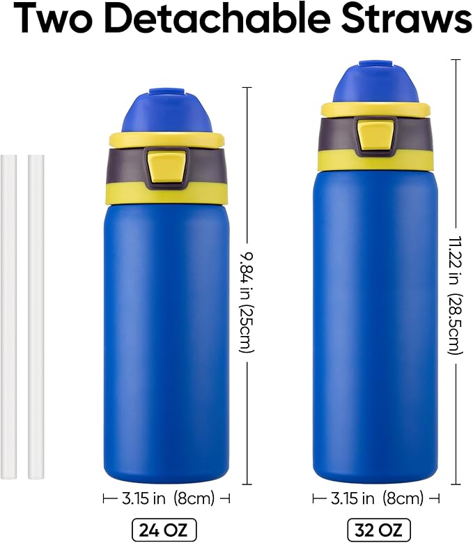 Fijinhom 24 oz Insulated Water Bottle with 2-in-1 Straw and Spout Lid, Stainless Steel Double Wall Vacuum Flask, Sports Water Bottle Keeps Cold 24H, Leak Proof for Gym, Outdoor, Travel (Blue)