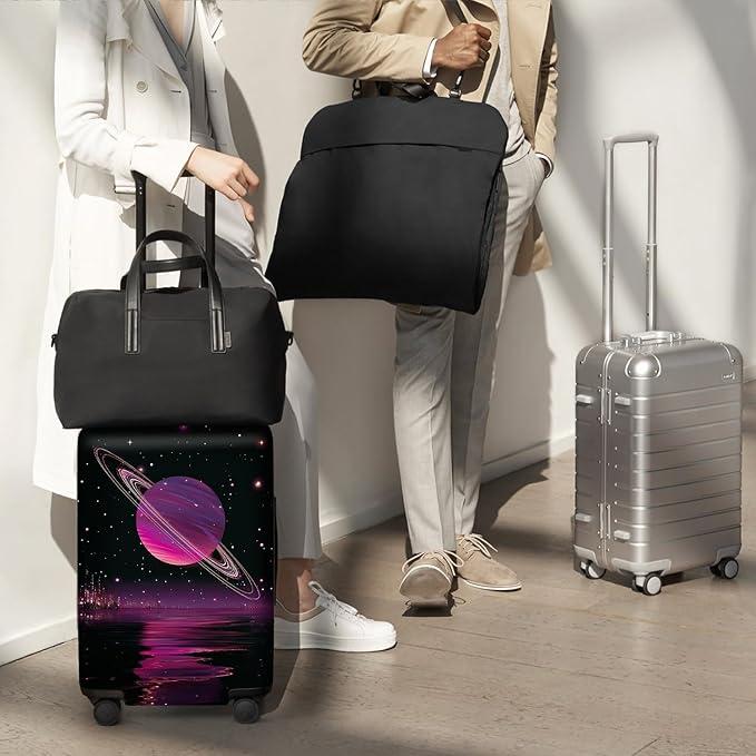 ANNA QUEEN Cosmic Purple Saturn Luggage Cover-Stretchable,Water Resistant & Durable Suitcase Protector,Universal Washable Fit for 32-34 Inch Checked Baggage