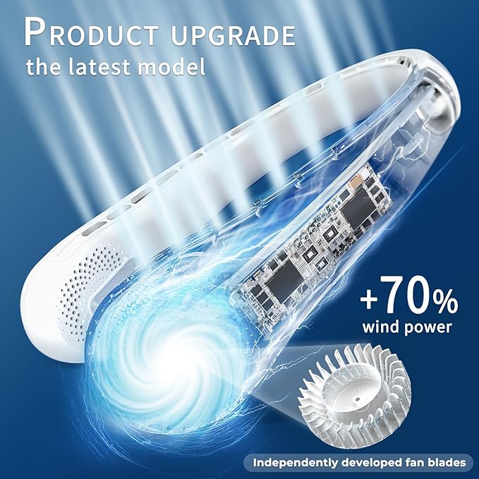 FrSara Neck Fan, Portable Fan Strong Wind, Upgraded 4000mAh, Upgraded Air Volume,360° Cooling, Quiet, No Hair Twisting, Even Air Volume On Both Sides, Non-Slip Material, Short Charging, Long Use Time