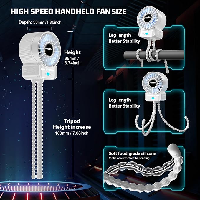 multifunctional USB rechargeable portable stroller small fan 4 speed 6600rpm high speed mini small handheld cooling fan extended flexible tripod for desktop wrap crib bike treadmill car kids gift