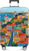 ANNA QUEEN Mediterranean Town Luggage Cover, Coastal City Suitcase Protector, Stretchable Washable Travel Cover for 20-22 Inch Luggage