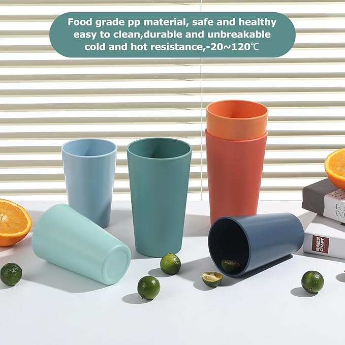 HEYCOME 24 Pcs Unbreakable Plastic Cups Set, 20 oz Reusable Plastic Cups, Stackable Water Tumblers, Drinking Cup for Kitchen, Outdoor, BPA-free, Dishwasher Refrigerator and Microwave Safe, Dark Green