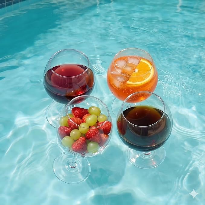 Goodluck Floating Pool Wine Glasses Set of 4,18oz Tritan Shatterproof Stemware Clear Plastic Wine Glasses with Sunflower Lids, Modern Drinkware for Hot Tub, Beach & Outdoors